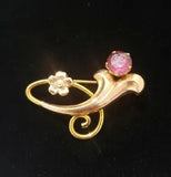 Vintage VAN DELL Purple Lily Flower Glass Rhinestone Brooch 12K Gold Filled