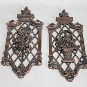 Vintage 1971 Dart Coppercraft Guild Floral Plaques Hollywood Regency Wall Decor
