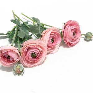 Artificial Pink Ranunculus Flowers - Bud to Bloom on Stems - Artificial Flowers, Silk Flowers, Flower Crown, Millinery, DIY Wedding Flowers