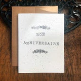 Bon Anniversaire Card - with Plantable Wildflower Seed Paper | Hand Drawn, Pen & Ink Note Card