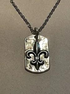 Fleur De Lis Dog Tag Pendant Necklace French Lily 20??? Stainless Chain Gift New