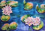 Original Art Water Lily MODERN Watercolor Painting Pink Flower Floral Plant OOAK