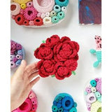 Rose Bouquet Wall Art - Dark Red - yarn cotton faux flower peony daisy wedding valentine evergreen half dozen colorful christmas love decor