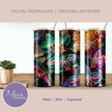 Orchid flowers 20oz skinny tumbler wrap. Colorful Orchid gold sublimation tumbler wrap. Flower tumbler wrap. Orchids tumbler. Tumbler wrap