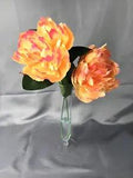 Creamy Peach & Pink Peony Artificial Arrangement in Faux Water Vtg Glass Vase
