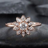 Vintage Sunflower Moissanite Engagement Ring Solid Rose Gold Bezel Setting Marquise Cut Round Moissanite Wedding Anniversary Promise Ring