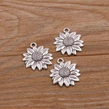 10pcs- Sunflower Flower Charms, Sunflower Flower Beads, Sunflower Flower Charm Antique Silver, Jewelry Making, 19x22mm