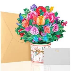 Flower Bouquet Pop Up Card, Rose & Carnations, Handmade 3D Carnation with Rose