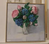 Handmade Beautiful 3D Wall Art "Hydrangeas and Peonies in a glass vase."