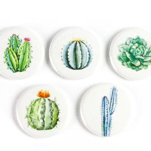 Watercolor Cacti Strong Ceramic Magnets or Pinback Buttons, Cactus: Supports The Ottawa Food Bank's Community Harvest Program