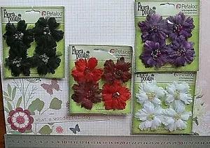 PEONY Sml x 4 - Beaded Pearl Cntrs FABRIC 4.5 to 5cm - 4 Colour Choice Petaloo I