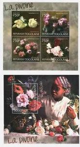 Togo 2012 Set Of 2 Stamps Sheets Peony Flowers MNH #13763