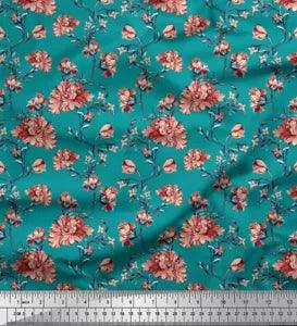 Soimoi Cotton Poplin Fabric Leaves & Peony Floral Fabric Prints-xkU