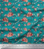 Soimoi Cotton Poplin Fabric Leaves & Peony Floral Fabric Prints-xkU
