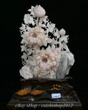 18" China Natural Xiu Pink Jade Carving Peony Flower Ruyi Lucky Statue