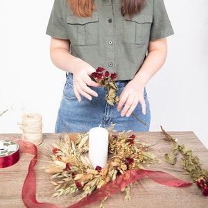 Wreath dried flower centerpiece year round, candle ring, mini wreath, wheat oat rose and sumac
