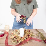 Wreath dried flower centerpiece year round, candle ring, mini wreath, wheat oat rose and sumac