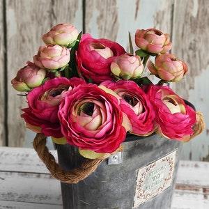 FiveSeasonStuff (6 Stems) Artificial Flowers Hot Pink Silk Persian Buttercup | Ranunculus Asiaticus