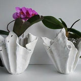 Set of two modern white vase. Large handmade orchid planters. Tall textured white vases.