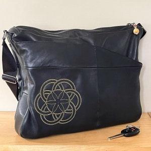 Seed of Life Messenger Box Bag Made from Upcycled Leather