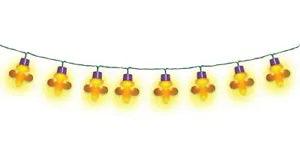 Mardi Gras French Flower Lily String Lights 8.5 Feet 10 Lights Gold Purple