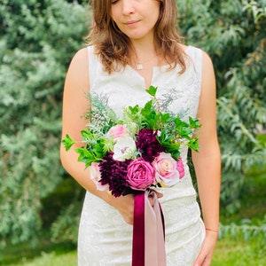 Burgundy bridal bouquet, Blush bouquet, Anemone bouquet, Faux Flower