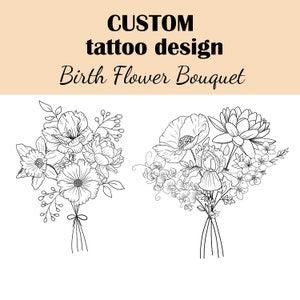 Birth Month Flower Tattoo, Custom Flower Bouquet , Personalizable Gift for Mother, Floral Art Print Design, Family Birth Month Flowers