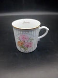 Original Czechoslovakia January Carnations Flowers Gold Rim Mug