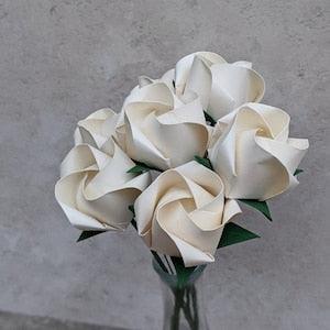 Ivory paper roses bouquet, 1st anniversary present for wife, origami flowers,  eco friendly wedding, Mothers Day gift for her