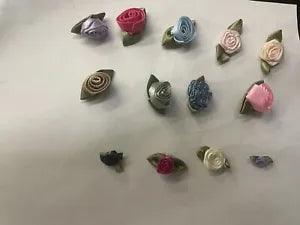 144 pcs Mini / large Satin  Rose Ribbon Flower green leaf  DIY Wedding Bow Craft