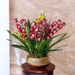 Vicky Yao Faux Floral -Real Touch Cymbidium Orchid Golden Pot