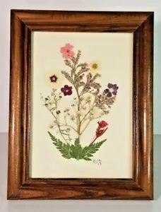 FRAMED DRIED FLOWER ARRANGEMENT BURGANDY PURPLE & PINK FLOWERS