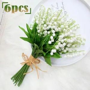 6Pcs/Bundle White Lily of the Valley Fake Plants Artificial Flower Home Decor