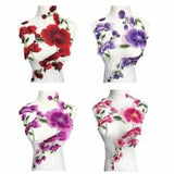 2PCS Flowers Trims Fabric Red Peony Wedding Appliques Embroidered Ribbon Bridal