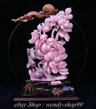 100% Real Unique Natural Pink Jade Top Value Magpie Bird Peony Flower Statue