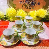 Sold individually vintage sunflowers hand painted with twisted handle porcelain Klausenburg , tea cups and saucers, creamer and sugar bowl,