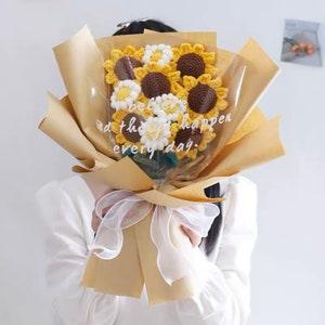 Knitted sunflower bouquet,crochet mix flower bouquet,crochet flower,handmade bouquet,home decor ornament,valentione's day gift,gifts for her