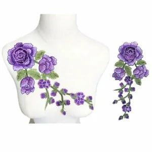 Purple Rose Flowers 3D Peony Embroidered Sew Patch 29CM Wedding Appliques Crafts