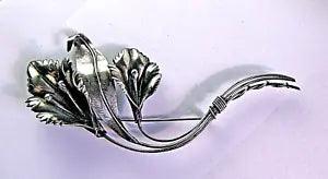 Vintage Art Nouveau Lily Brooch Sterling Silver Pin Flowers Large