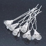 Bridal/ Wedding/ Prom/ Party Set Of 6 Rhodium Plated Crystal Lily Flower Hair