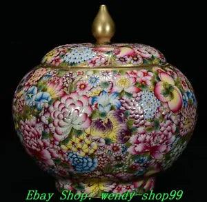 6.6" Qianlong Marked Colour Enamel Porcelain Gilt Peony Flower Jar Pot Crock