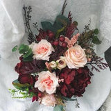 Wedding Bouquet Burgundy Red Peony Eucalyptus Wedding Maroon Package Handmade Artificial Faux Flowers Wedding Decor