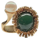 Ole Lynggaard 14K Gold 585 Malachite Pearl Ring Vintage Rare Denmark Danish 6G