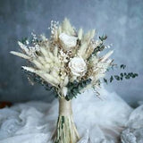 White Preserved Rose Bridal Bouquet /Dried Eucalyptus Bouquet/ Boho Wedding flowers/ Dried Flowers/ Bridesmaids Gift flower/Floral Headpiece