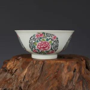 5.7" Chinese Exquisite Porcelain Colour Enamels Tree Peony Flower Clusters Bowl