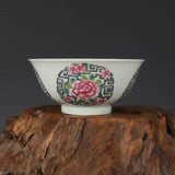 5.7" Chinese Exquisite Porcelain Colour Enamels Tree Peony Flower Clusters Bowl