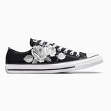 Black and White Rose Bouquet - Custom Black Low Top Converse Chuck Taylor shoes for Women and Men