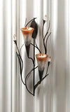 Iron Glass Dawn Lilies Candle Wall Sconce Indoor Outdoor Decor