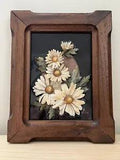 Vintage Flower Resin Art Real Daisies By Hume Wall Art Wood Frame BOHO MCM 70??s