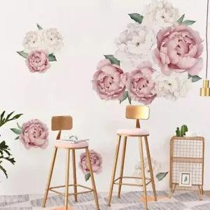 Peony Rose Flowers Wall Stickers, Vinyl Removable Decals, Mural For Home Decor
